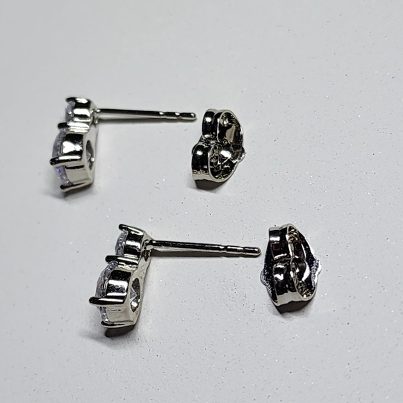 White Gold Filled Small Cubic Zirconia Post Earrings - Picture 4 of 10